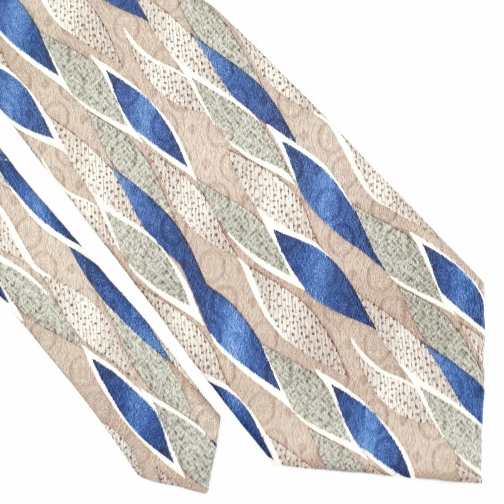 Pierre Cardin Tan Blue Green Abstract Print Wide Silk Tie‎